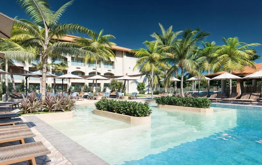 Foto piscina e coqueiros