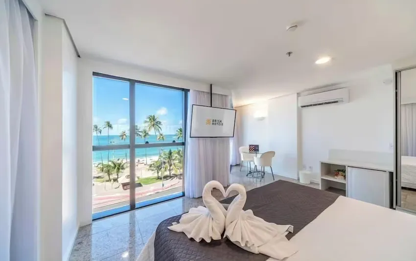 Foto de quarto de hotel com vista para o mar
