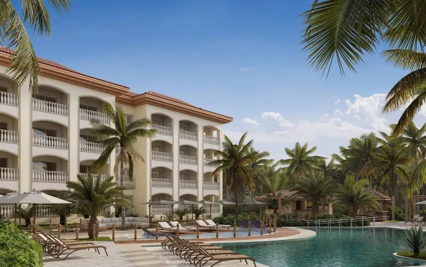 Foto vista hotel e piscina