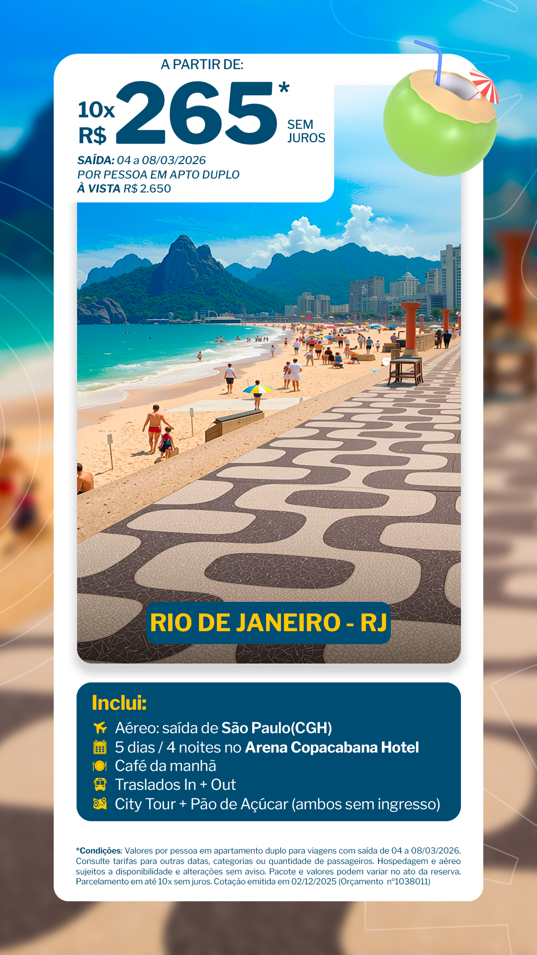 Copacabana - 4 noites - Arena Copacabana Hotel