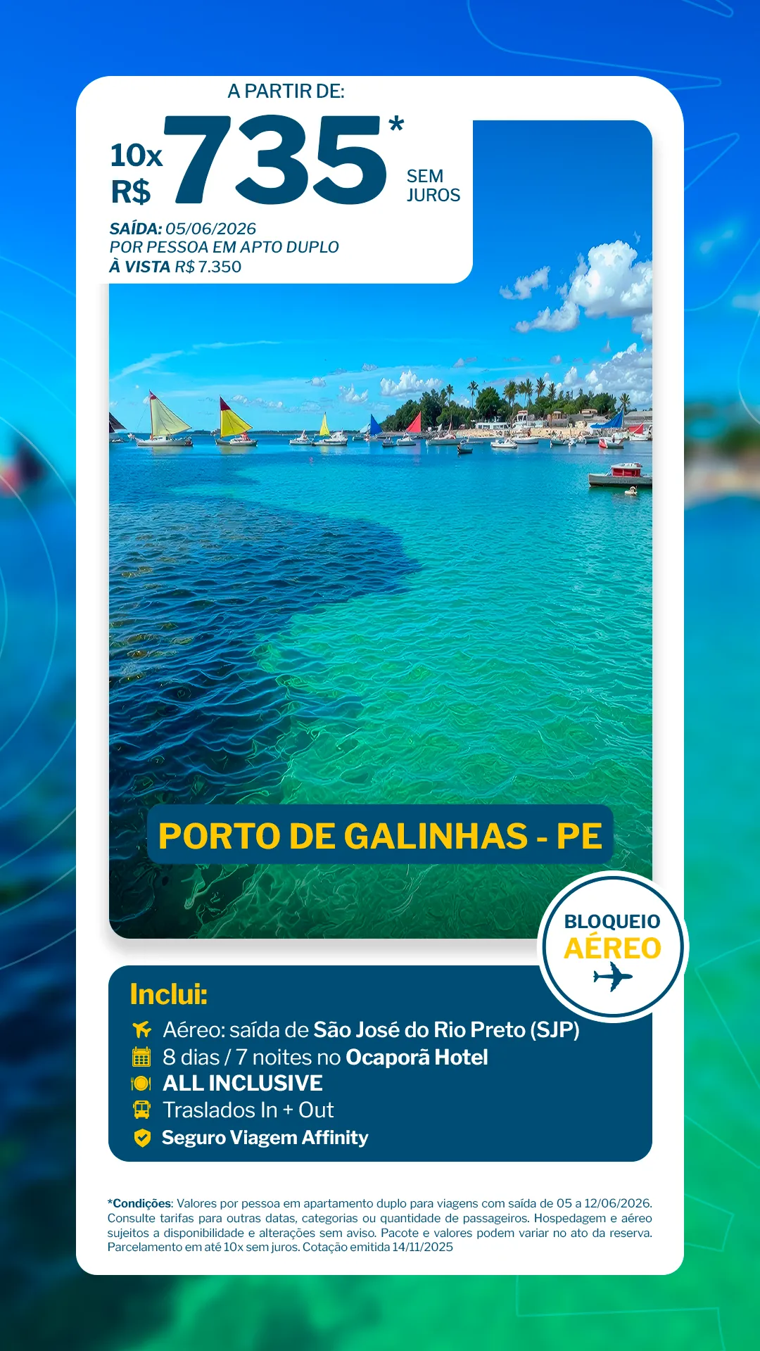 Porto de Galinhas - 7 noites- Ocaporã Hotel - SJP