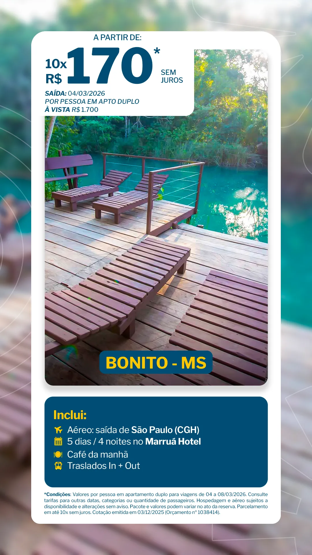 Bonito - 4 Noites - Marruá Hotel