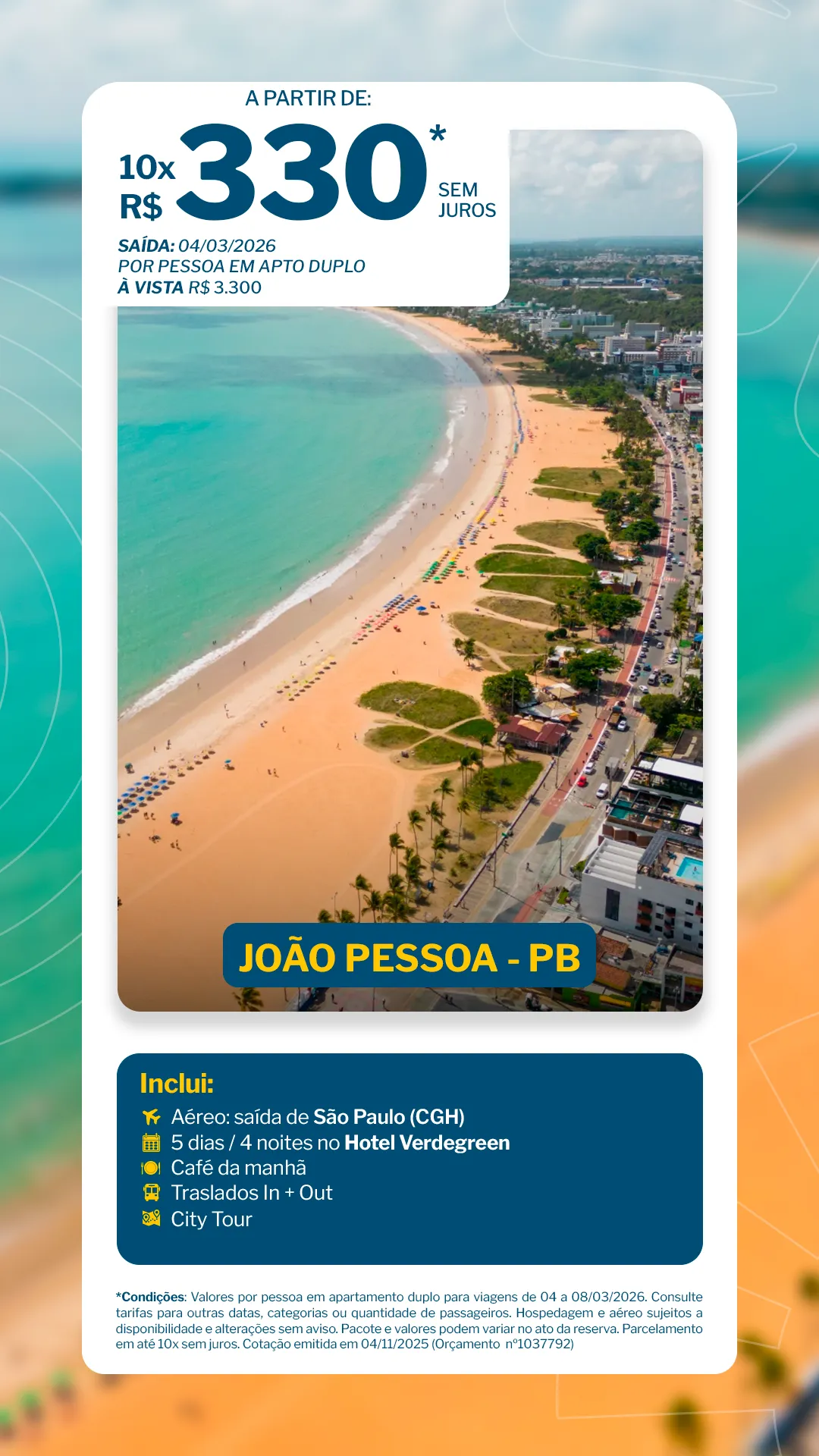 João Pessoa - 4 noites - Hotel Verdegreen