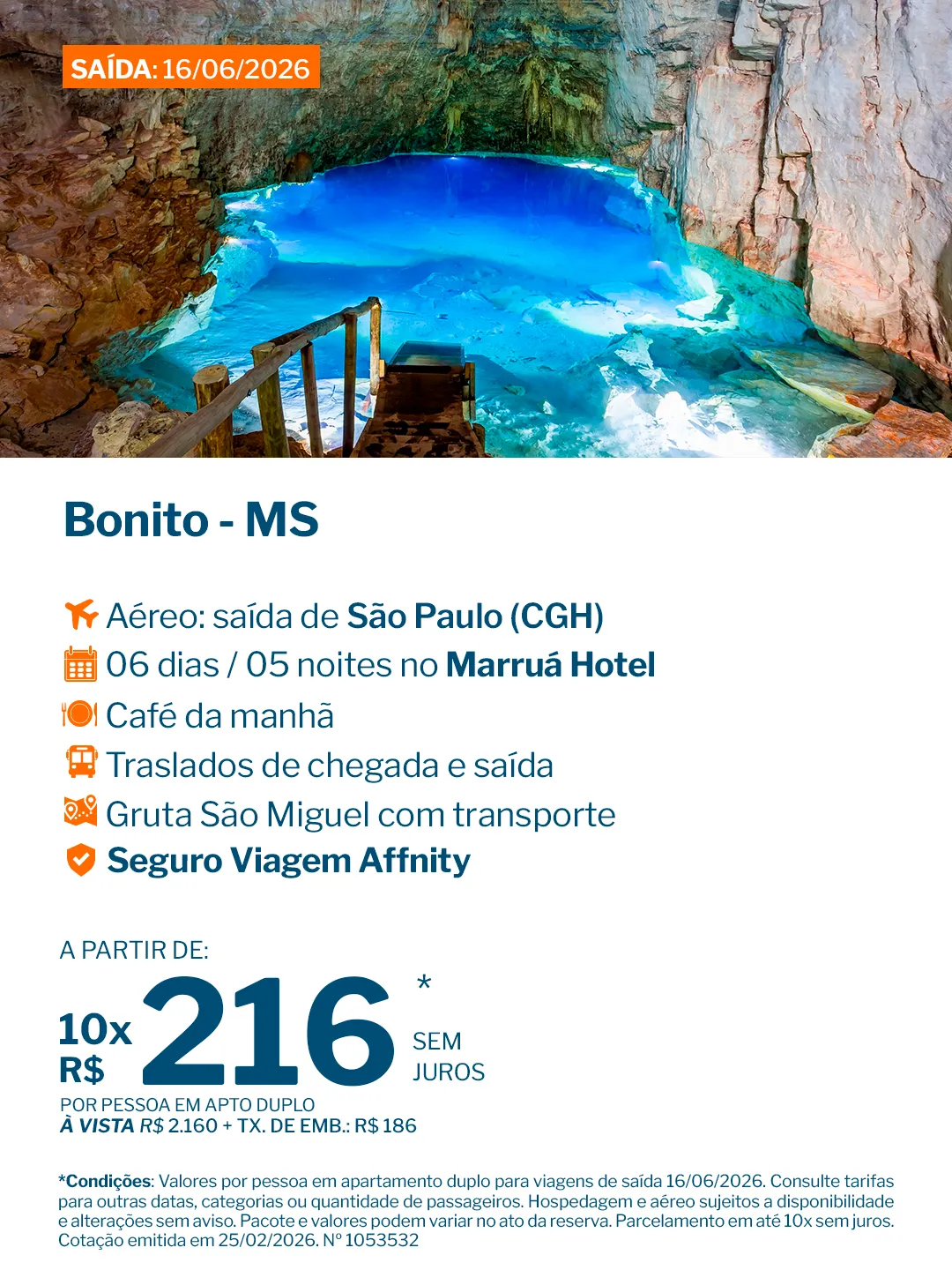 Bonito - 5 noites - Marruá Hotel