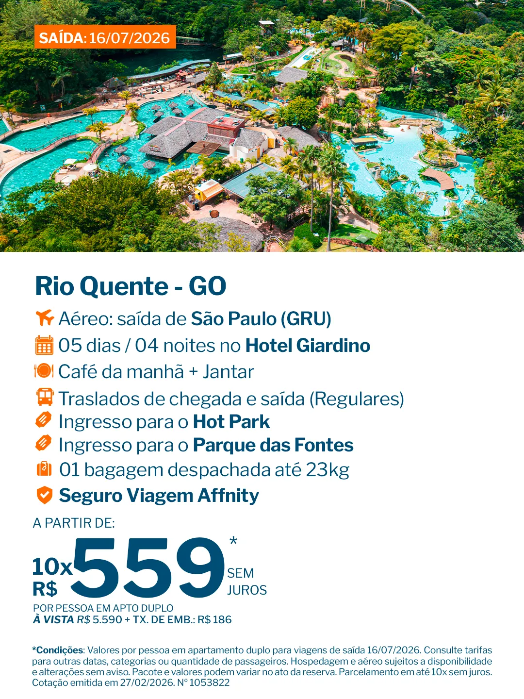 Rio Quente - 4 noites - Hotel Giardino