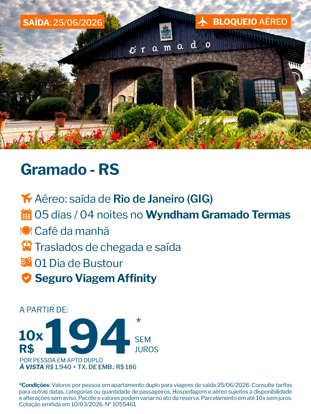 Gramado - 4 noites - Wyndham Gramado Termas - GIG 