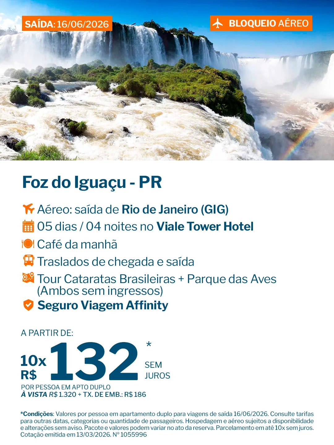 Foz do Iguaçu - 4 Noites - Viale Tower Hotel - GIG