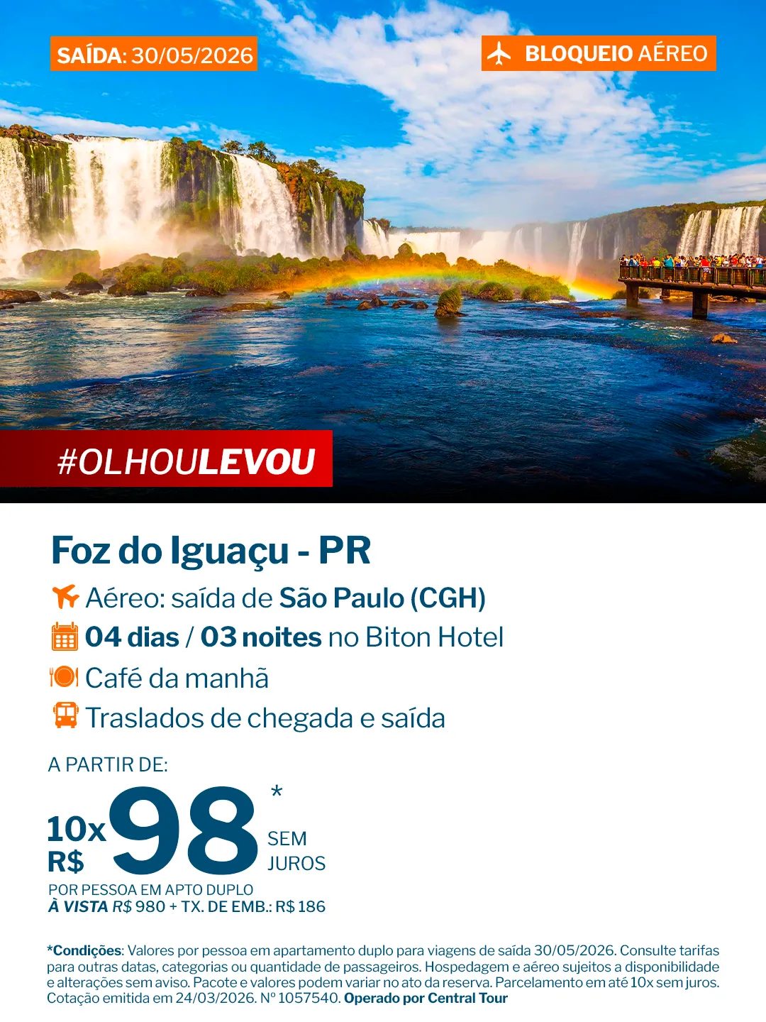 Foz do Iguaçu - 3 noites - Biton Hotel - CGH